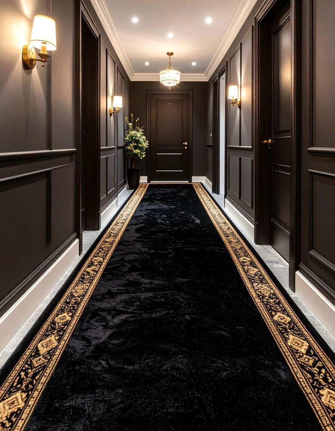 Luxe Black Velvet Runner - 20 Black Hallway Ideas