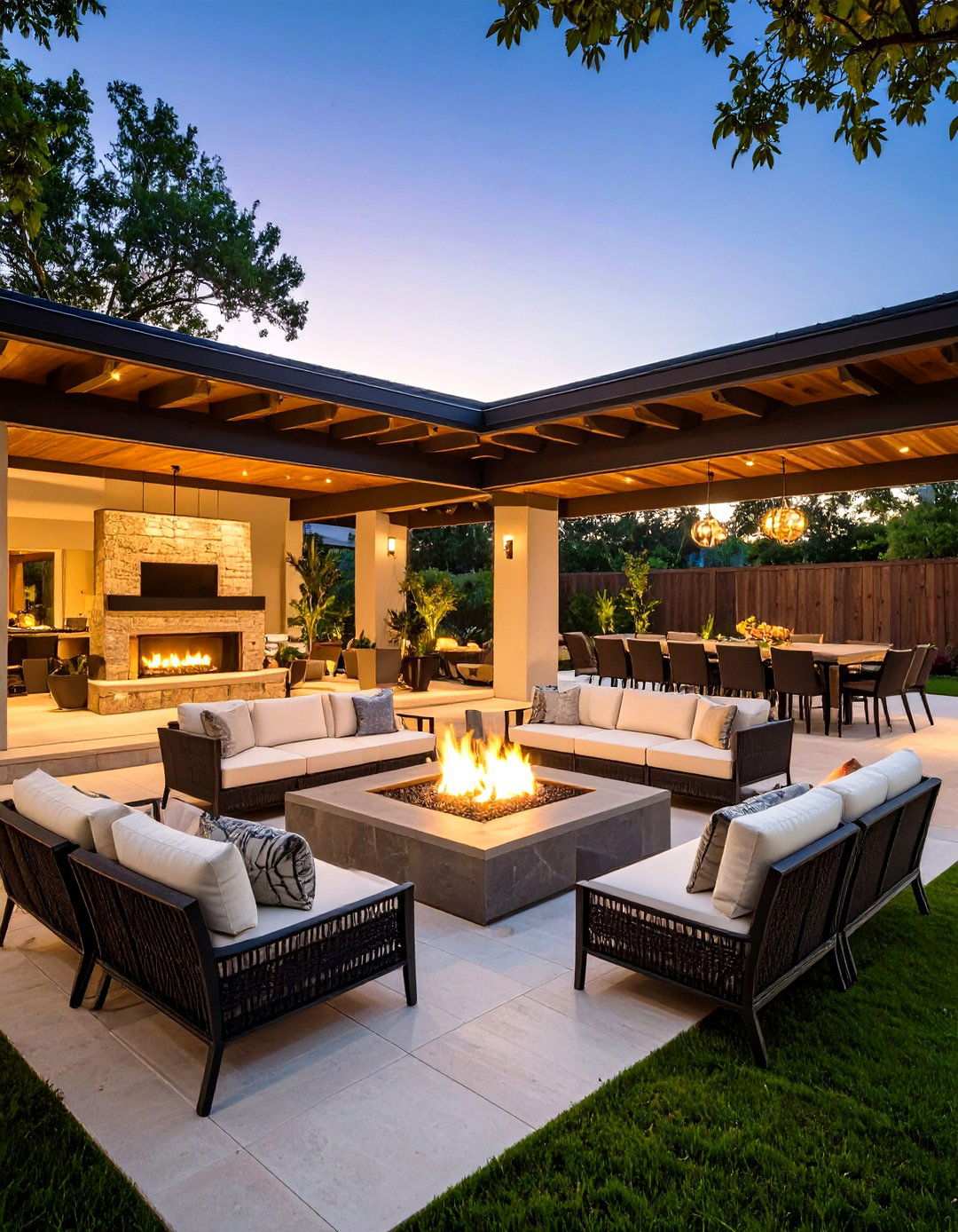 Luxury Pavilion with Multiple Fire Features - 20 Backyard Pavilion With Fireplace