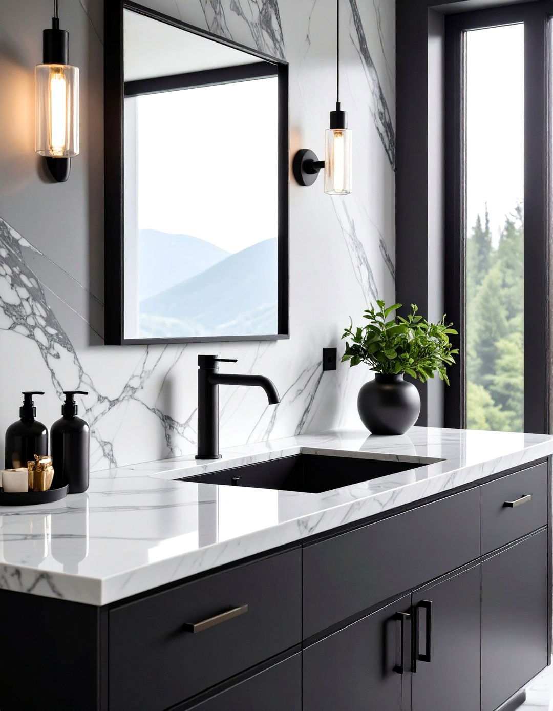 Marble Elegance Veined Stone Meets Black Hardware - 20 Bathroom With Black Fixtures