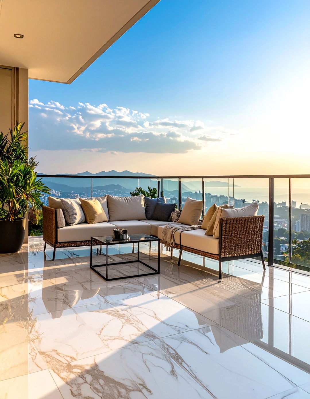 Marble Look Balcony Tiles for Luxurious Appeal - 20 Balcony Tiles Ideas