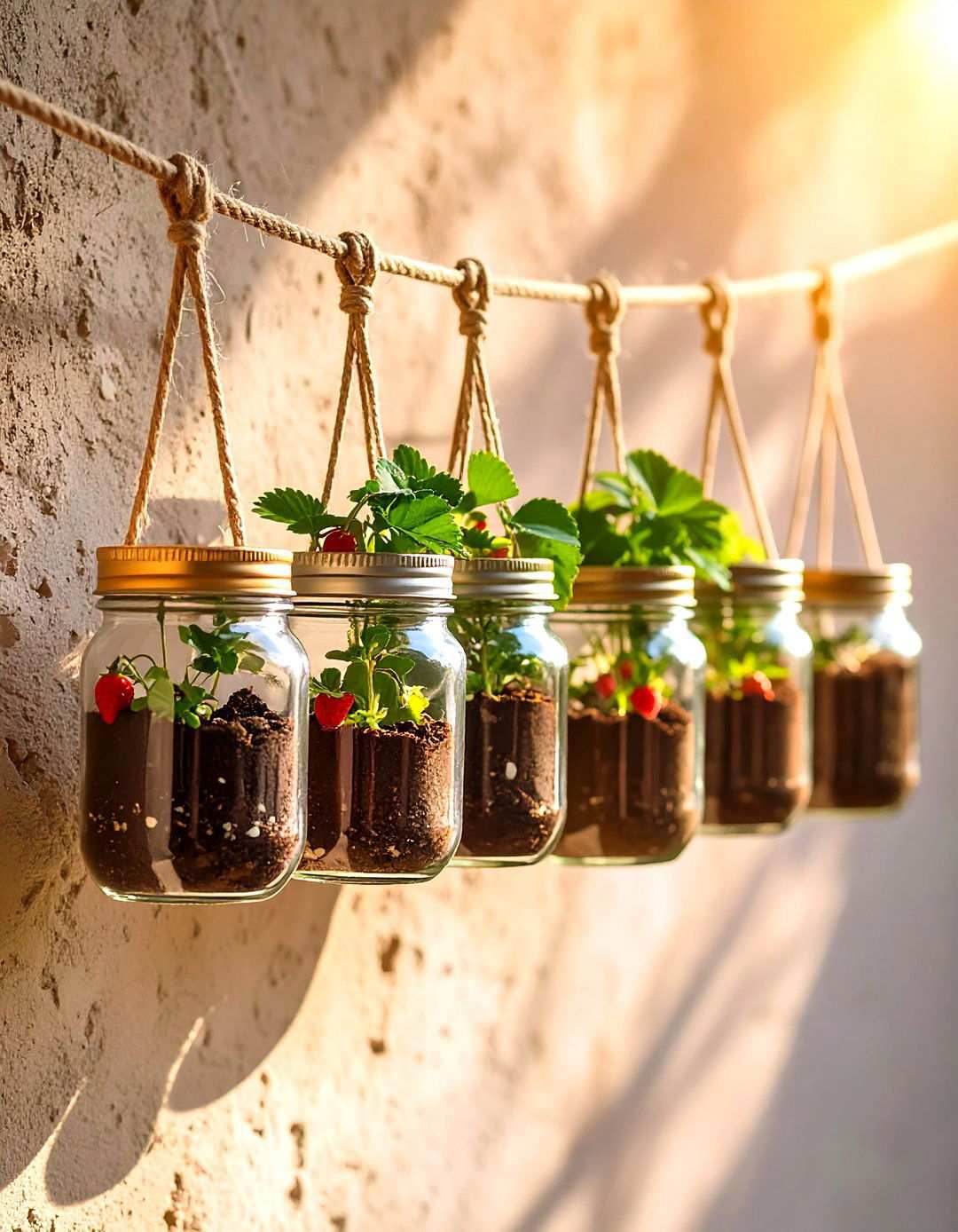 Mason Jar Hanging Planters - 20 Strawberry Planter Ideas