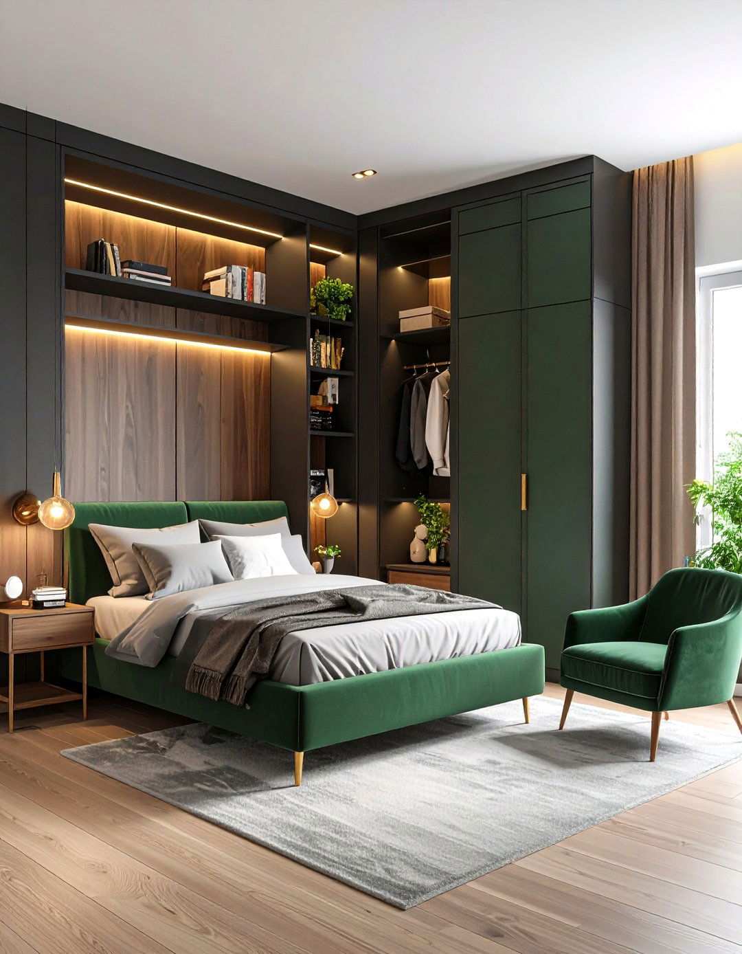 Matte Black Built ins - 20 Black and Green Bedroom Design Ideas