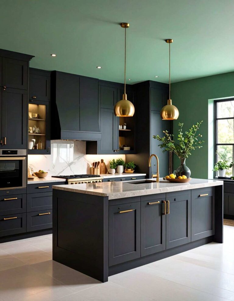 Matte Black Cabinet Kitchen with Sage Green Walls - 20 Black and Green Kitchen Ideas