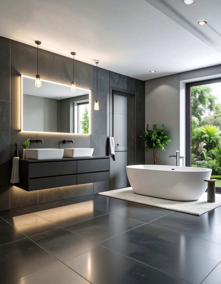 Matte Black Porcelain for Effortless Sophistication - 20 Black Floor Bathroom Ideas