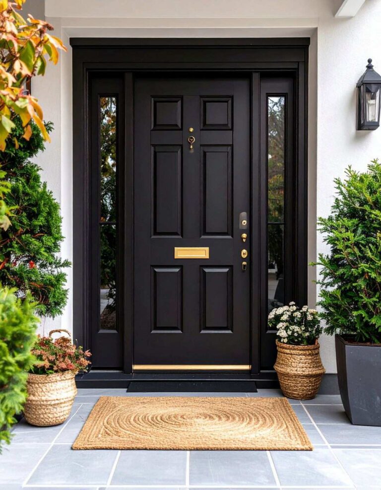Matte Black Porch Door as a Focal Point - 20 Black Porch Ideas