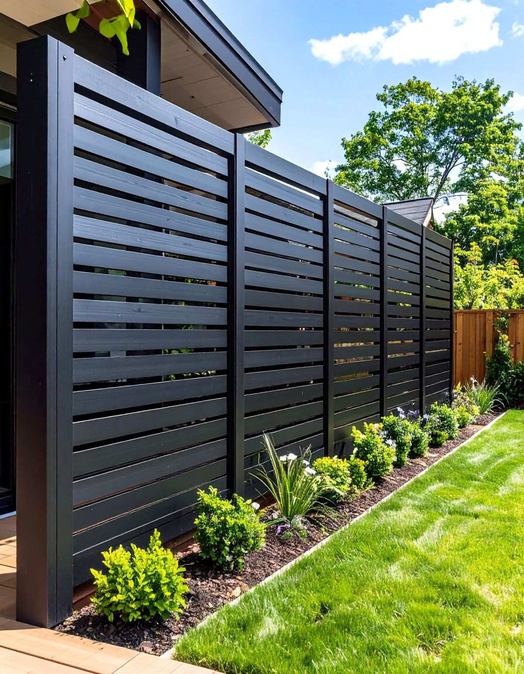 Matte Black Privacy Screen Sanctuary - 20 Black Deck Ideas