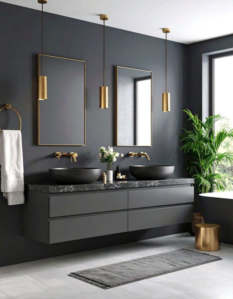 Matte Walls Meet Brushed Fixtures - 20 Black and Gold Bathroom Ideas