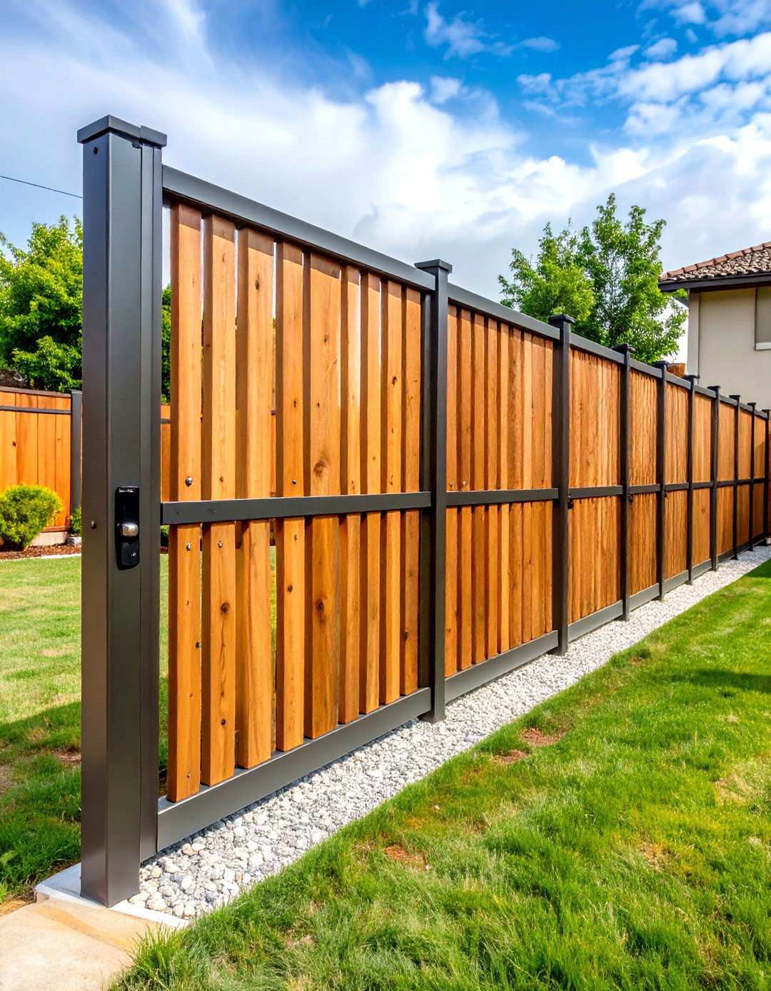 Metal and Wood Combination Backyard Fence - 20 Backyard Fence Ideas