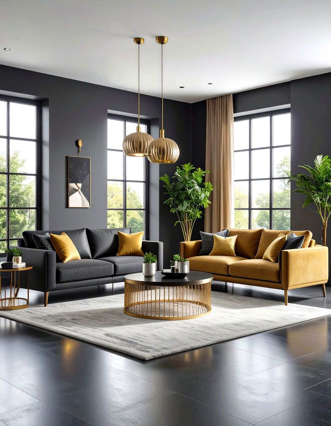 Metallic Accents for Sparkle and Sophistication - 20 Black Floor Living Room Ideas