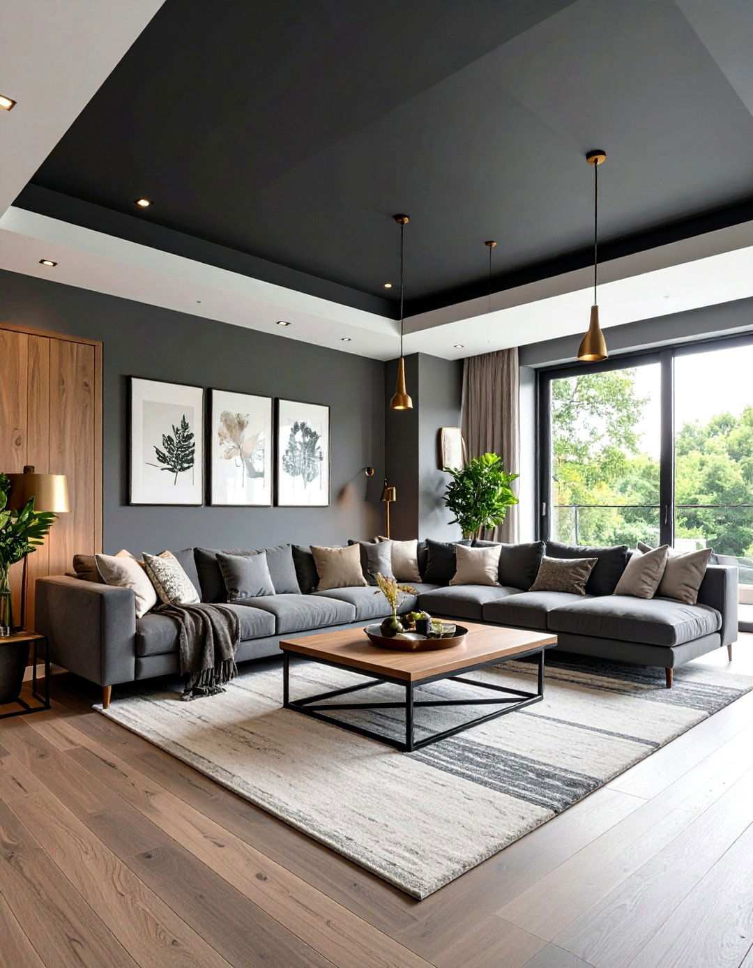 Metallic Accents Pop Effortlessly - 20 Black Ceiling With Grey Walls