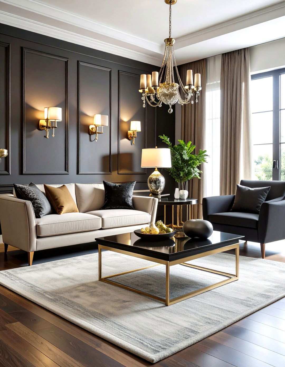Metallic Glints Heighten Evening Glamour - 20 Black and White Living Room Ideas