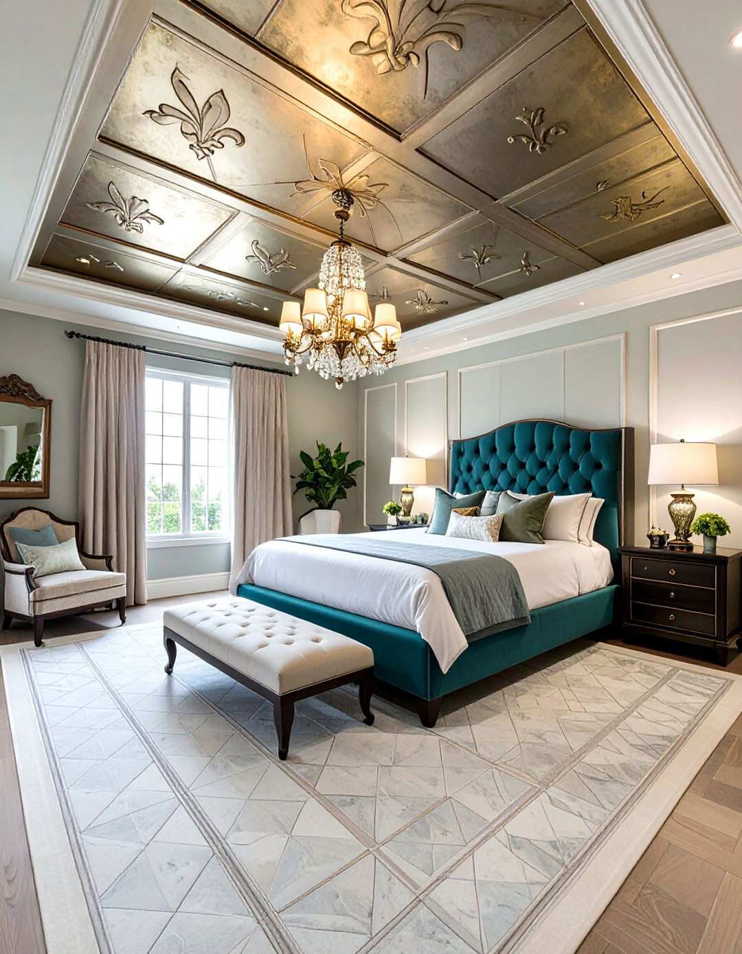 Metallic Tin Tile Ceiling for Vintage Glamour - 20 Bedroom Ceiling Ideas