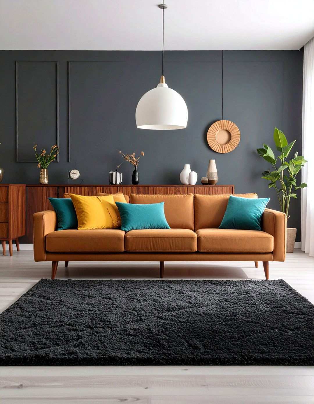 Mid Century Modern Ease With Black Carpet - 20 Black Carpet Living Room Ideas