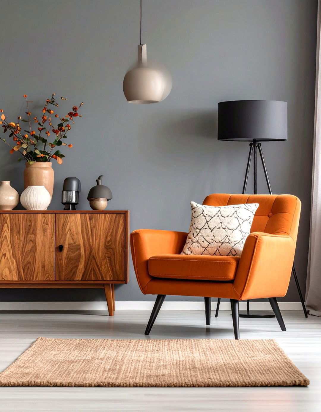 Mid Century Pops of Tangerine - 20 Black and Orange Living Room Ideas