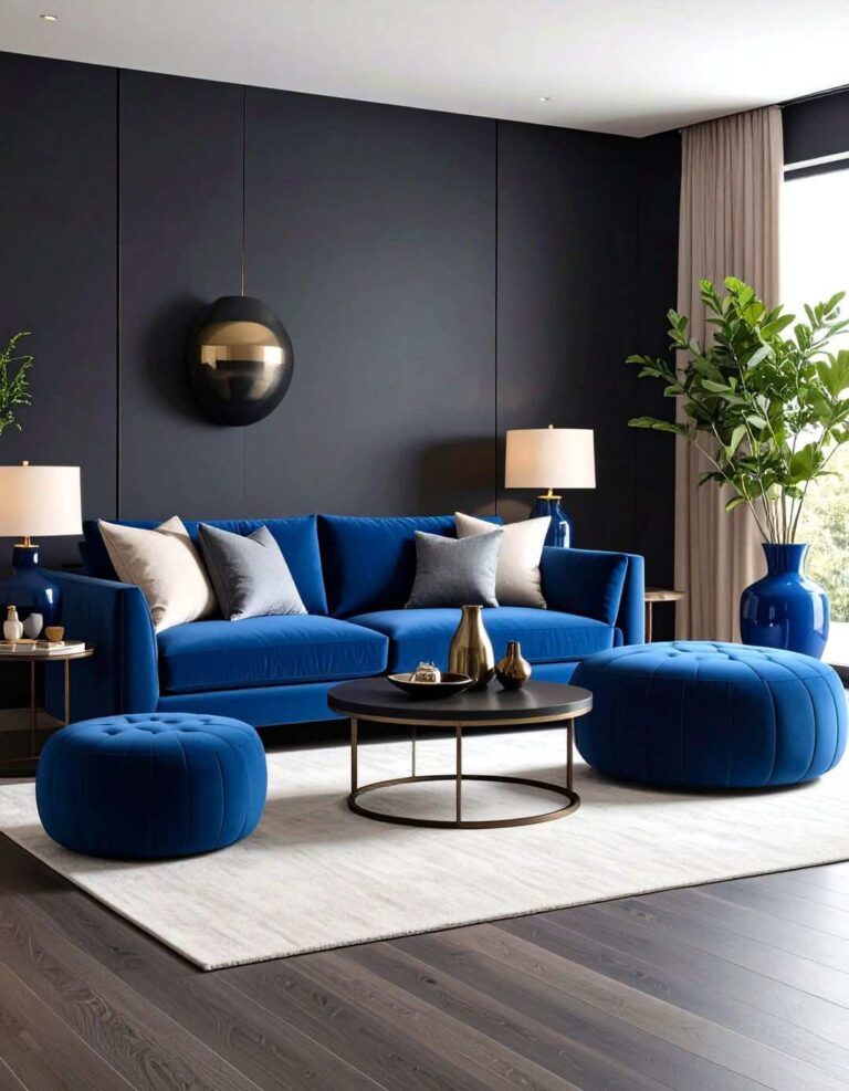 Midnight Walls Cobalt Pops - 20 Black and Blue Living Room Ideas