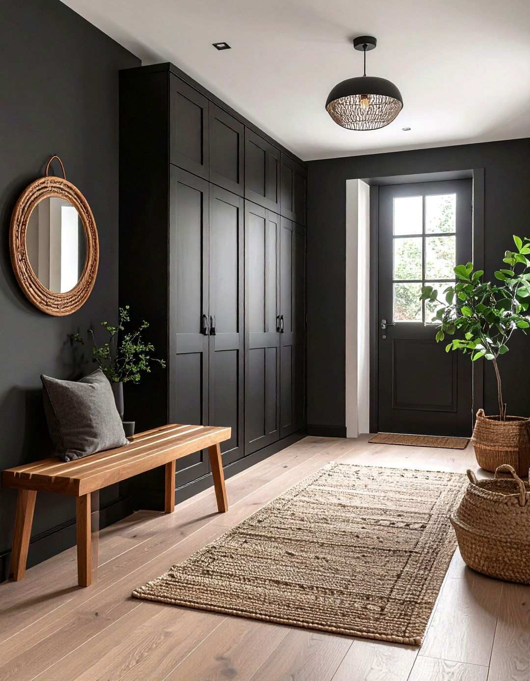 Minimalist Black Hallway with Hidden Storage - 20 Black Hallway Ideas