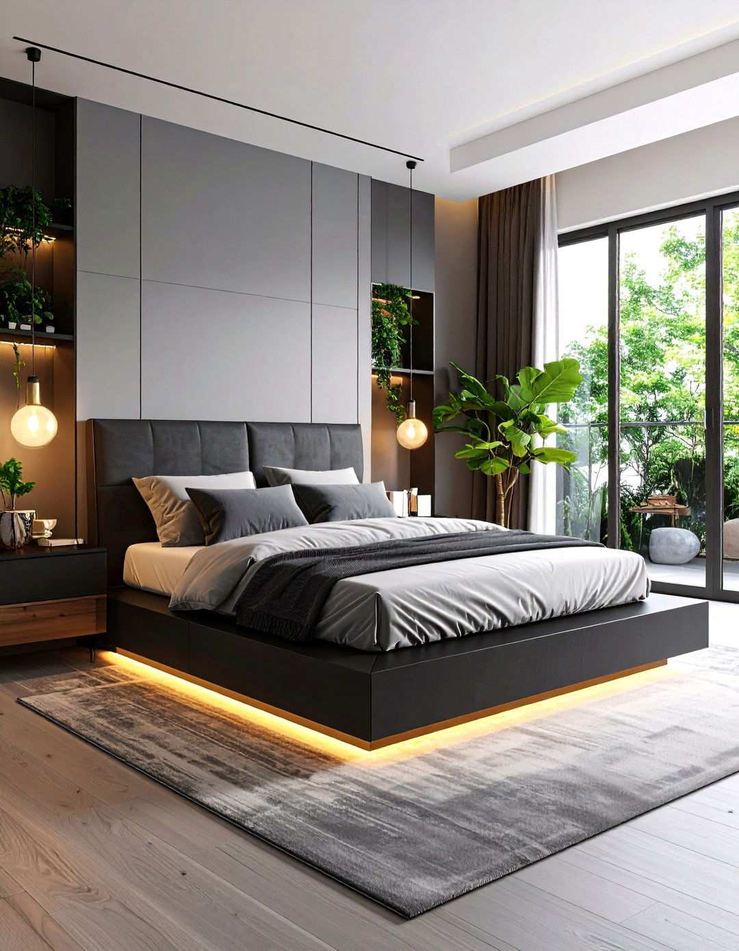 Minimalist Black Platform Bed with Sleek Silver Nightstands - 20 Black and Silver Bedroom Ideas