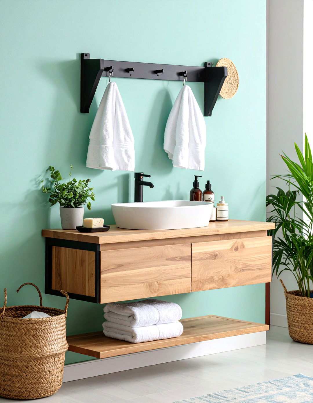 Minimalist Floating Shelf Towel Rack Combo - 20 Bathroom Towel Rack Ideas