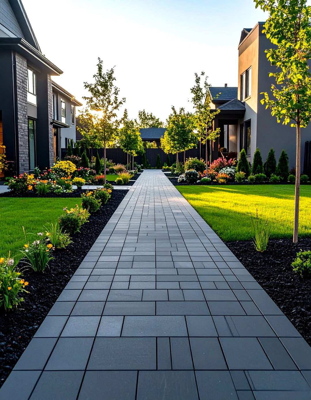Minimalist Linear Black Brick Walkway Design - 20 Black Brick Walkway Ideas
