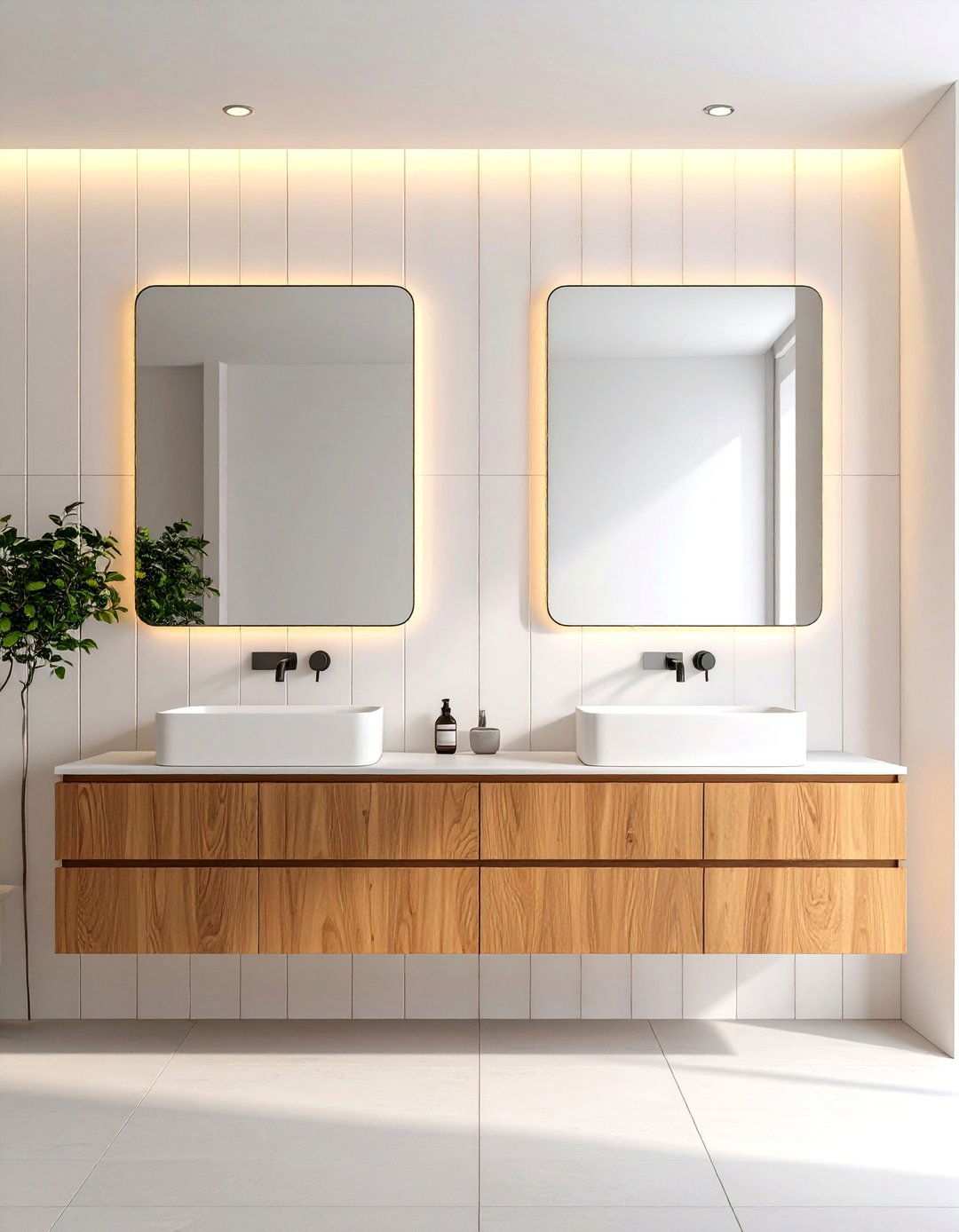 Minimalist Matte White Modern Lines - 20 Beadboard Bathroom Ideas