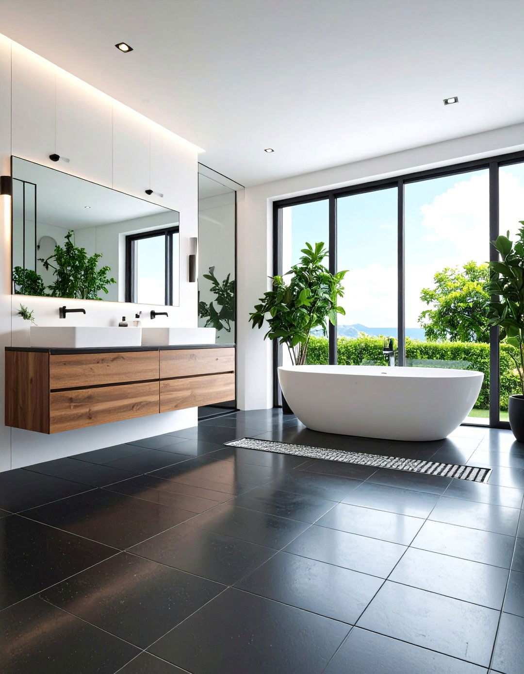 Minimalist Wet Room Black Floor Bathroom for Seamless Flow - 20 Black Floor Bathroom With White Walls Ideas