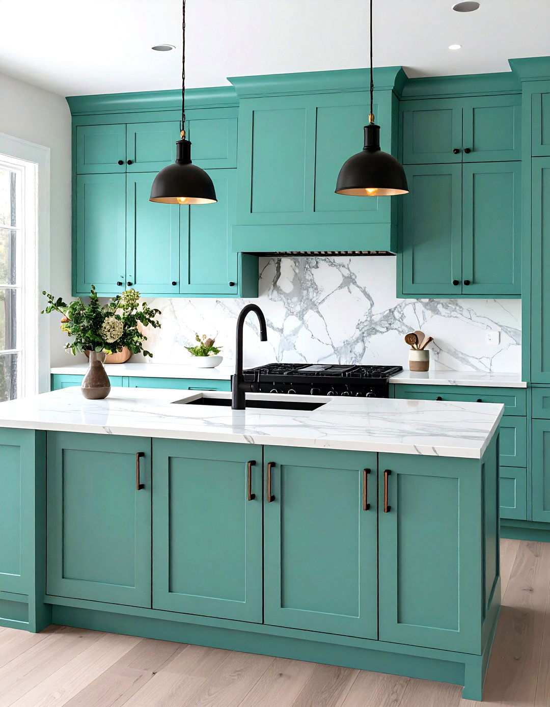 Mint Cabinet Kitchen with Matte Black Fixtures - 20 Black and Green Kitchen Ideas