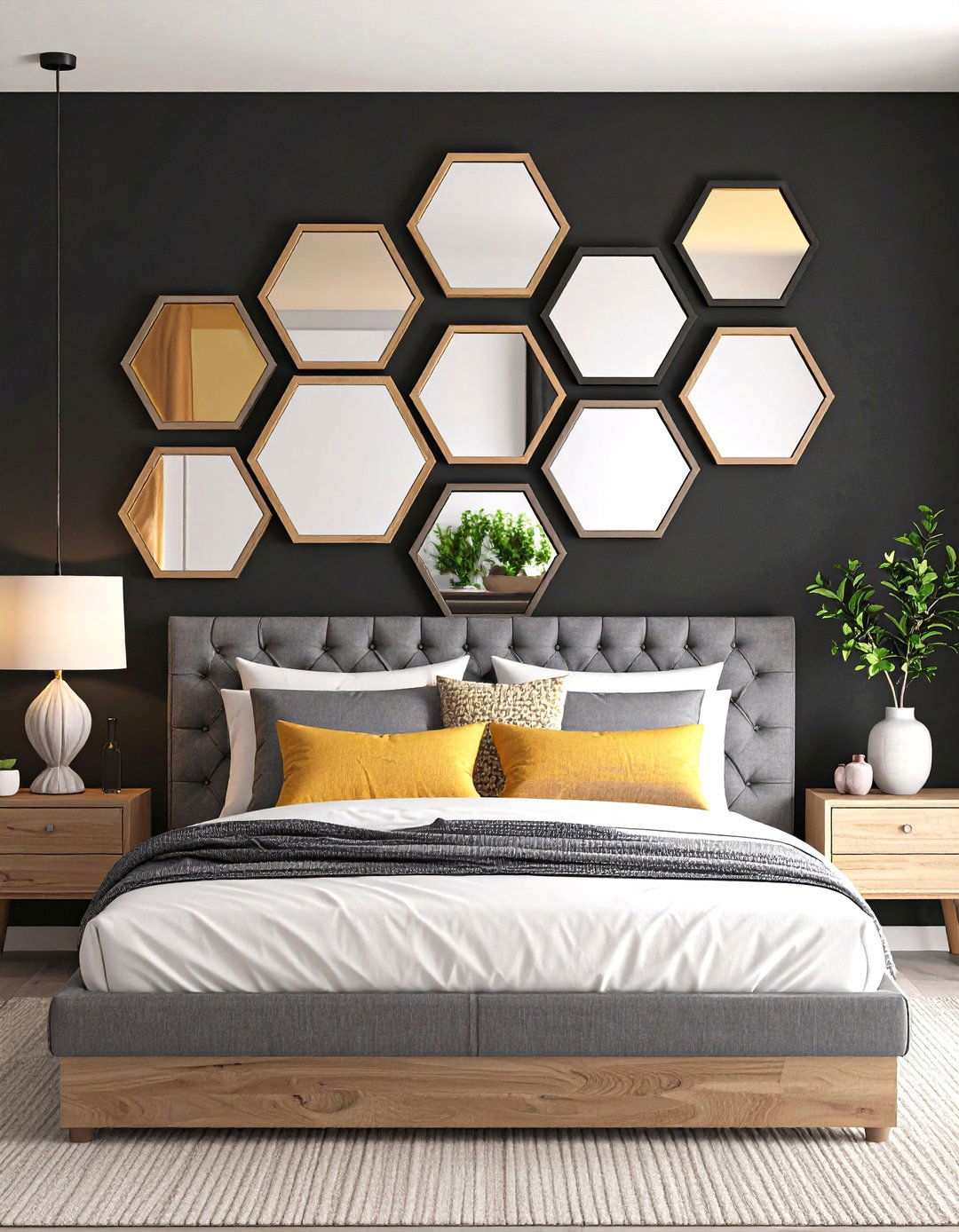 Mirror Cluster Sparkle - 20 Black Accent Wall Bedroom Ideas