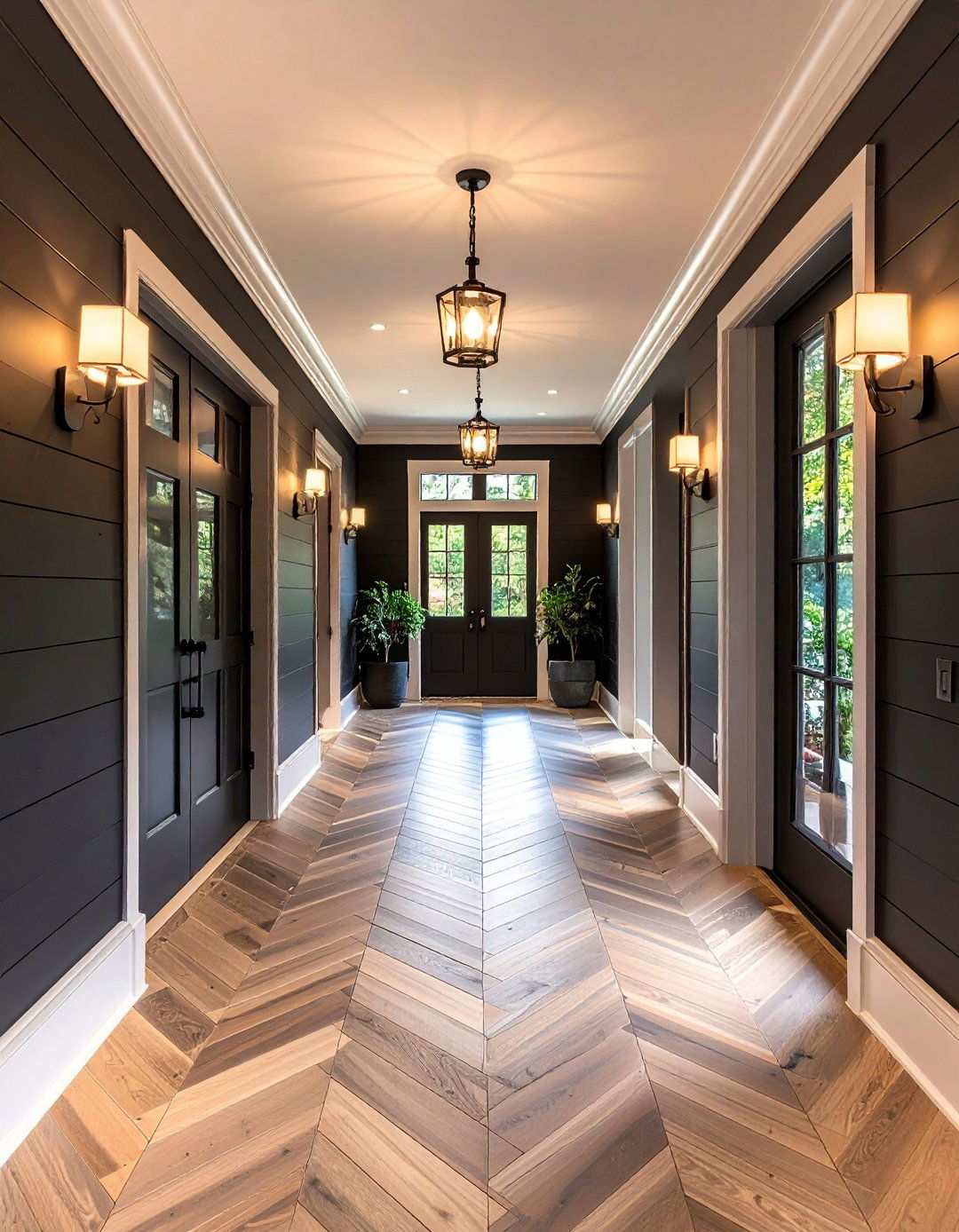 Mirrored Black Shiplap Hallway - 20 Black Shiplap Wall Ideas