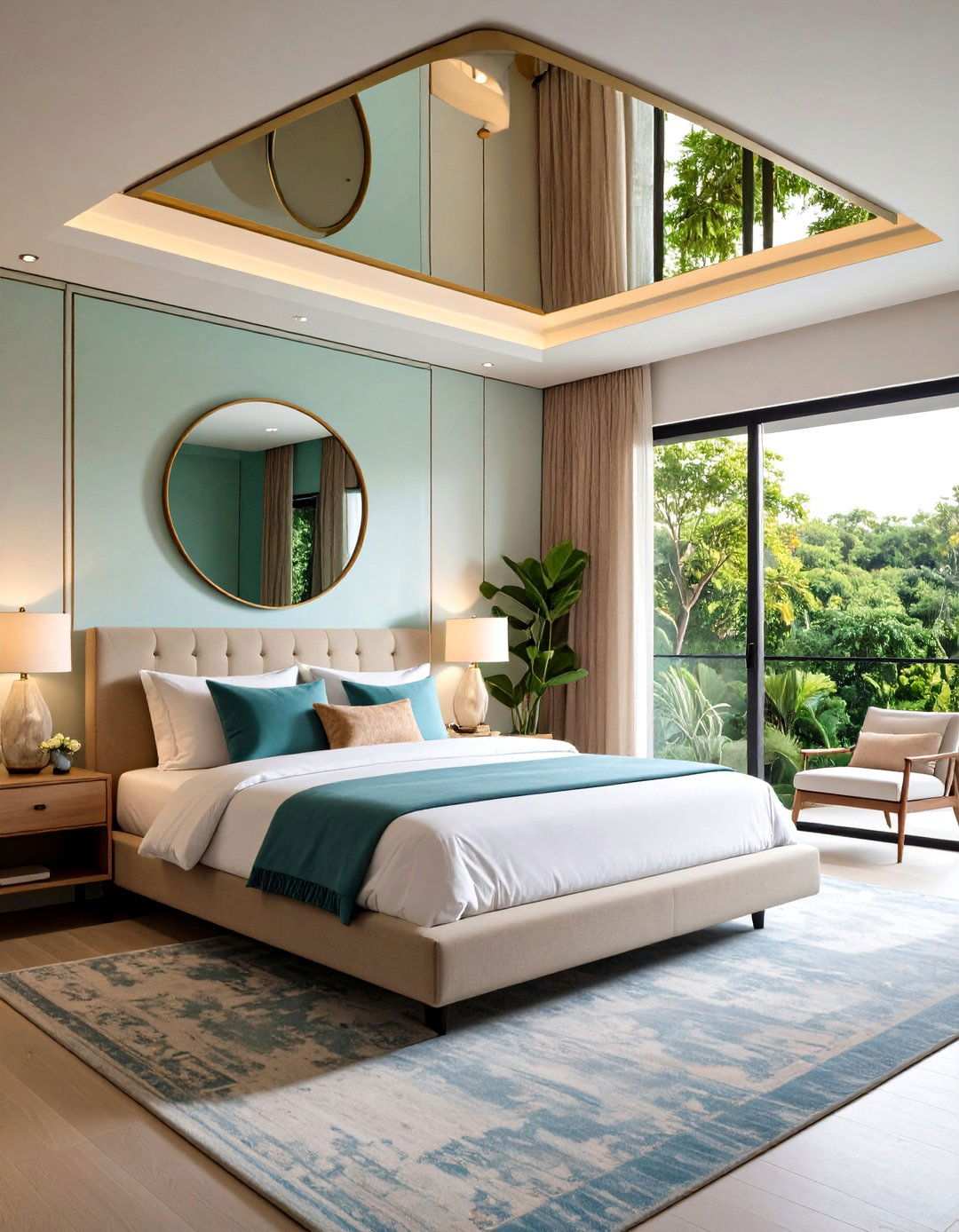 Mirrored Ceiling Panel for Drama - 20 Bedroom Mirror Ideas