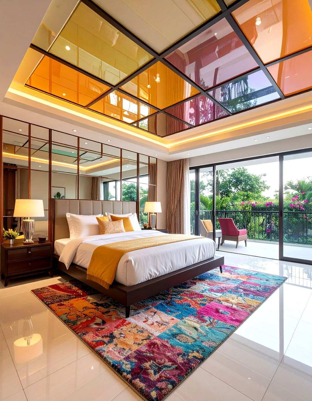 Mirrored Ceiling Panels to Amplify Light - 20 Bedroom Ceiling Ideas