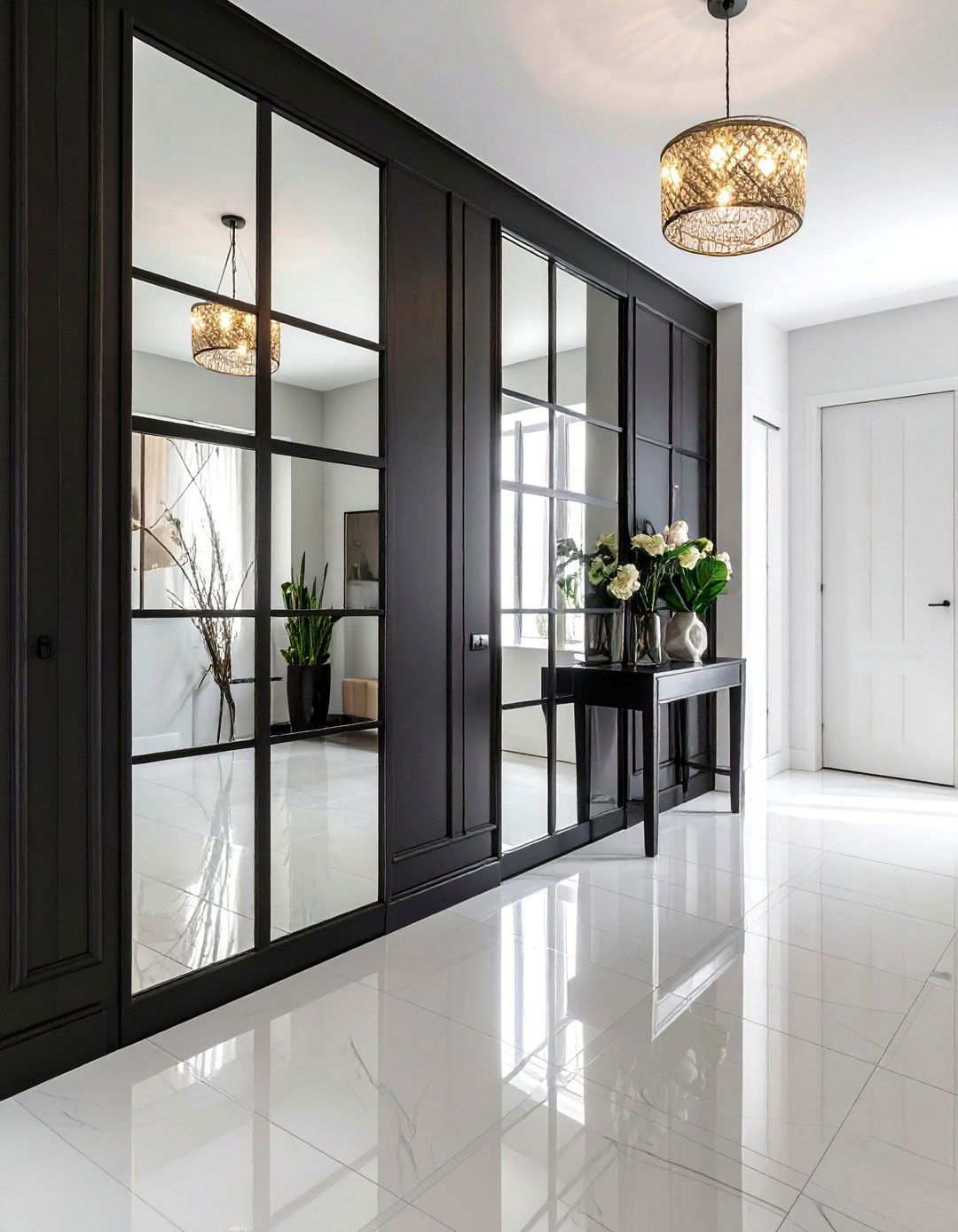 Mirrored Paneling to Double Perception - 20 Black Hallway Ideas