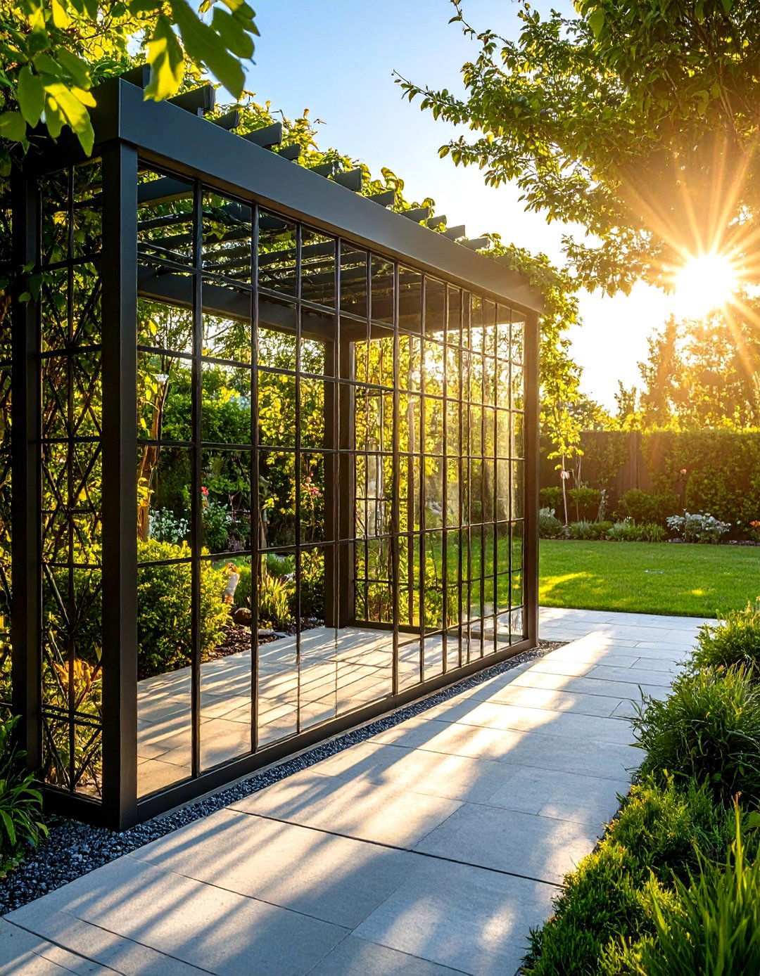 Mirrored Privacy Screens for Reflective Backyard Illusions - 20 Backyard Privacy Ideas