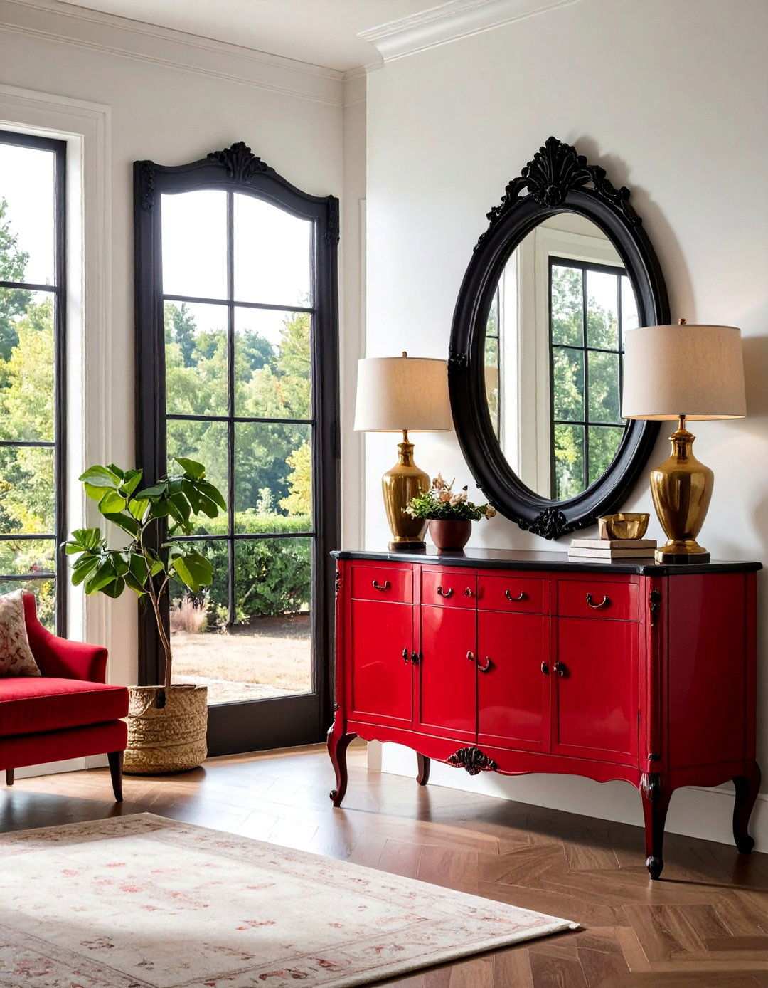 Mirrored Surfaces to Brighten Dark Palette - 20 Black and Red Living Room Ideas