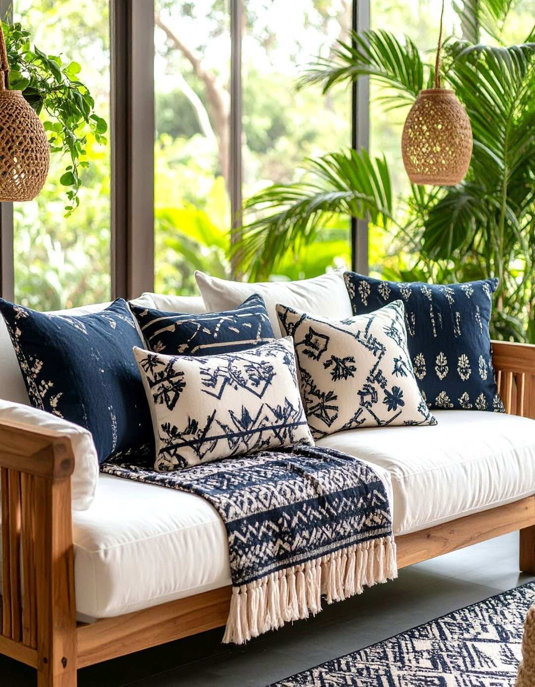 Mix Global Patterned Pillows for Black and White Boho Character - 20 Black and White Boho Living Room Ideas