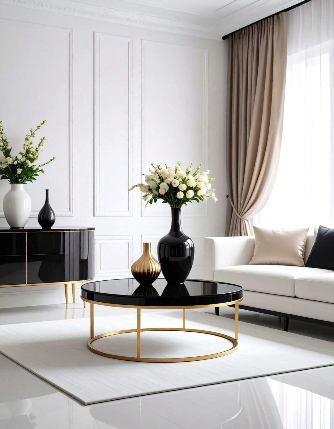 Mix Matte and Gloss for Subtle Depth - 20 Black and White Living Room Ideas