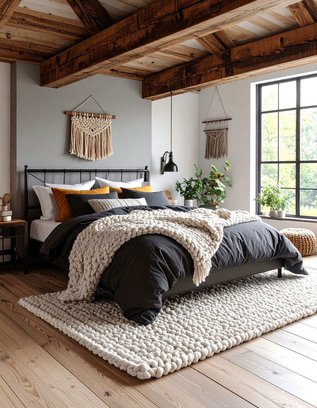 Mix Modern Rustic Textures - 20 Black and White Bedroom Ideas