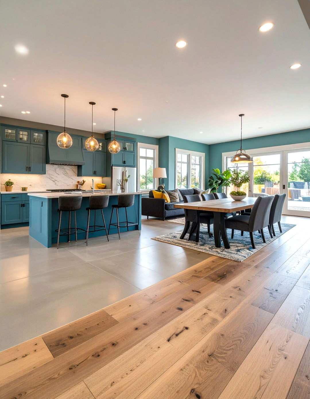 Mixed Flooring Materials for Zone Definition - 20 Barndominium Interior Ideas