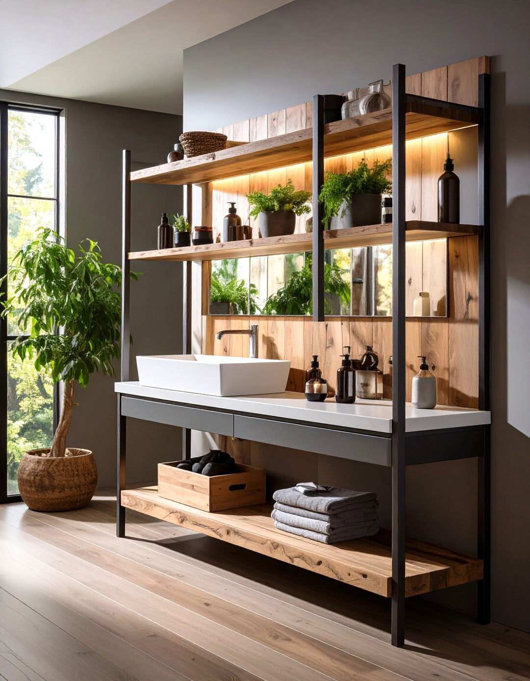 Mixed Material Bathroom Shelf Duo - 20 Bathroom Shelf Ideas