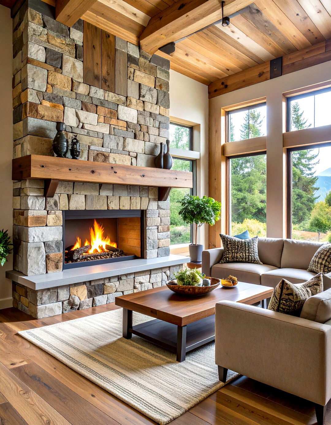 Mixed Material Mantel - 20 Stone Fireplace Ideas