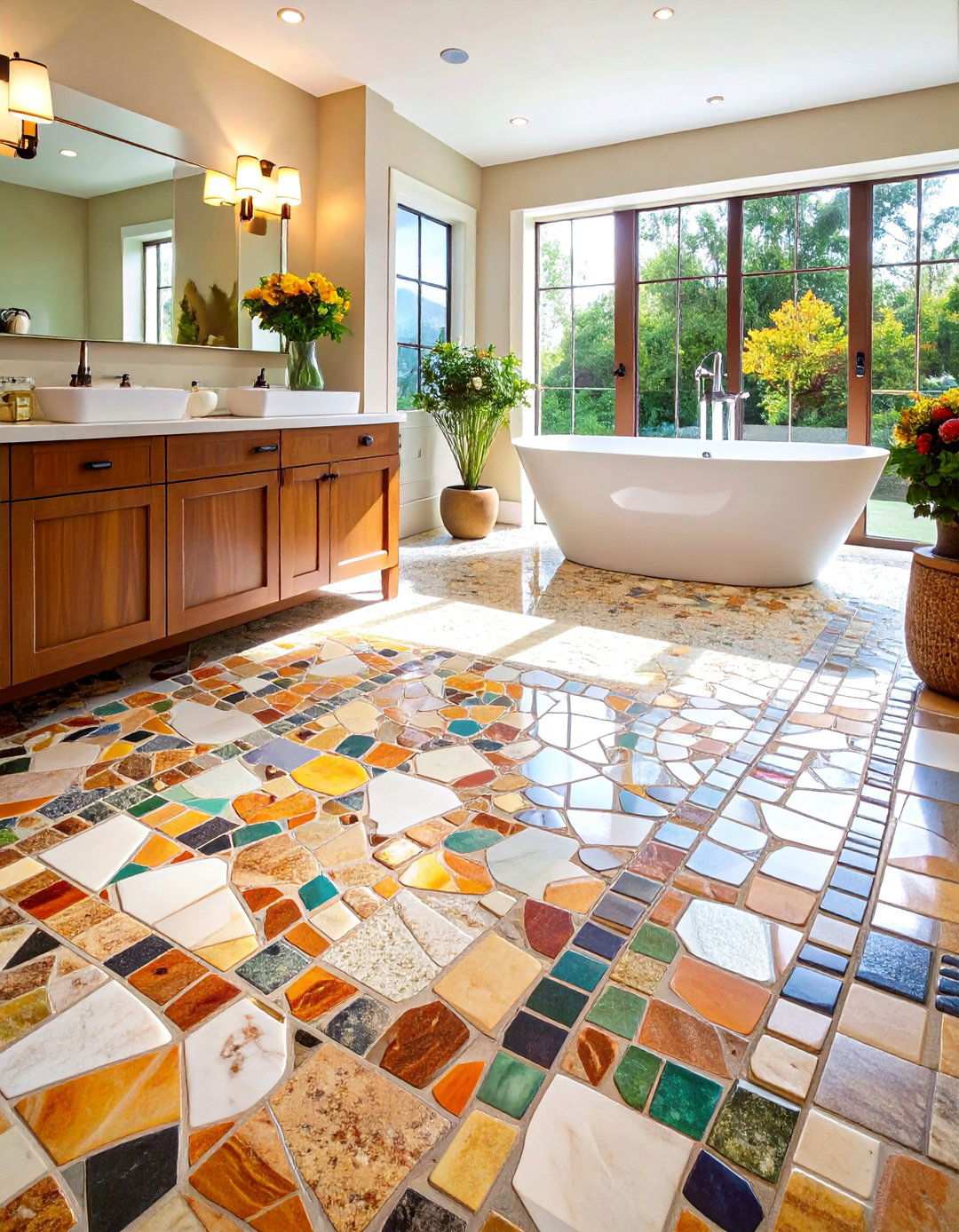 Mixed Material Mosaic Floor Tile Fusion - 20 Bathroom Mosaic Floor Tile Ideas