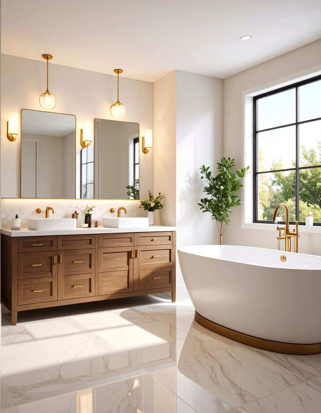 Mixed Metal Hardware Bathroom Style - 20 Beige and White Bathroom Ideas