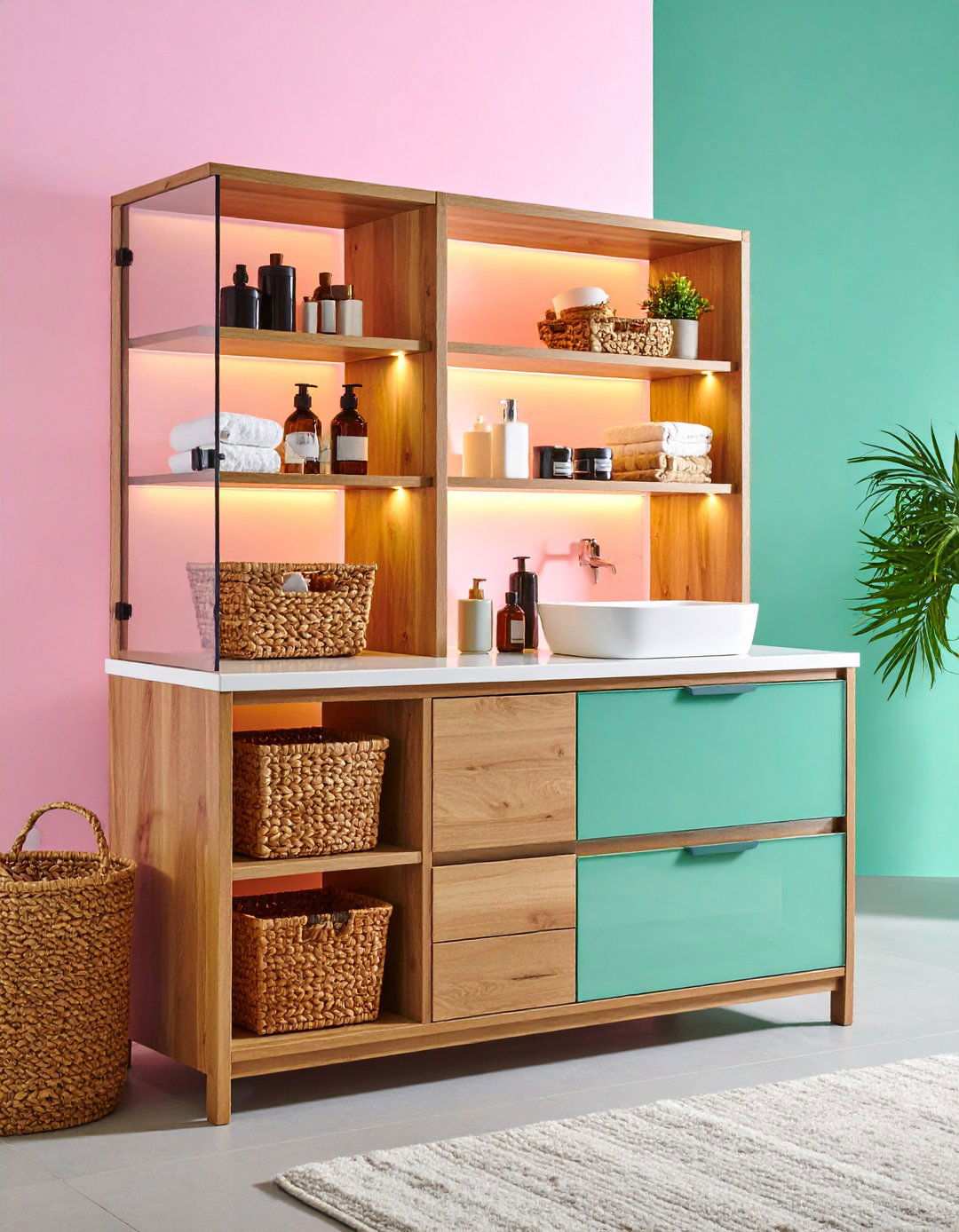 Mixed Open Shelving Bathroom Cabinet for Display and Concealment - 20 Bathroom Cabinet Ideas