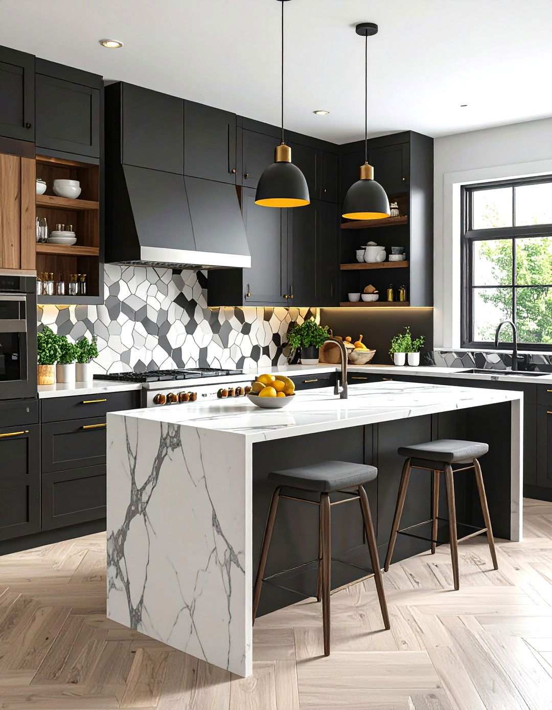 Mixed Pattern Black and White Kitchen Backsplash - 20 Black and White Kitchen Backsplash Ideas