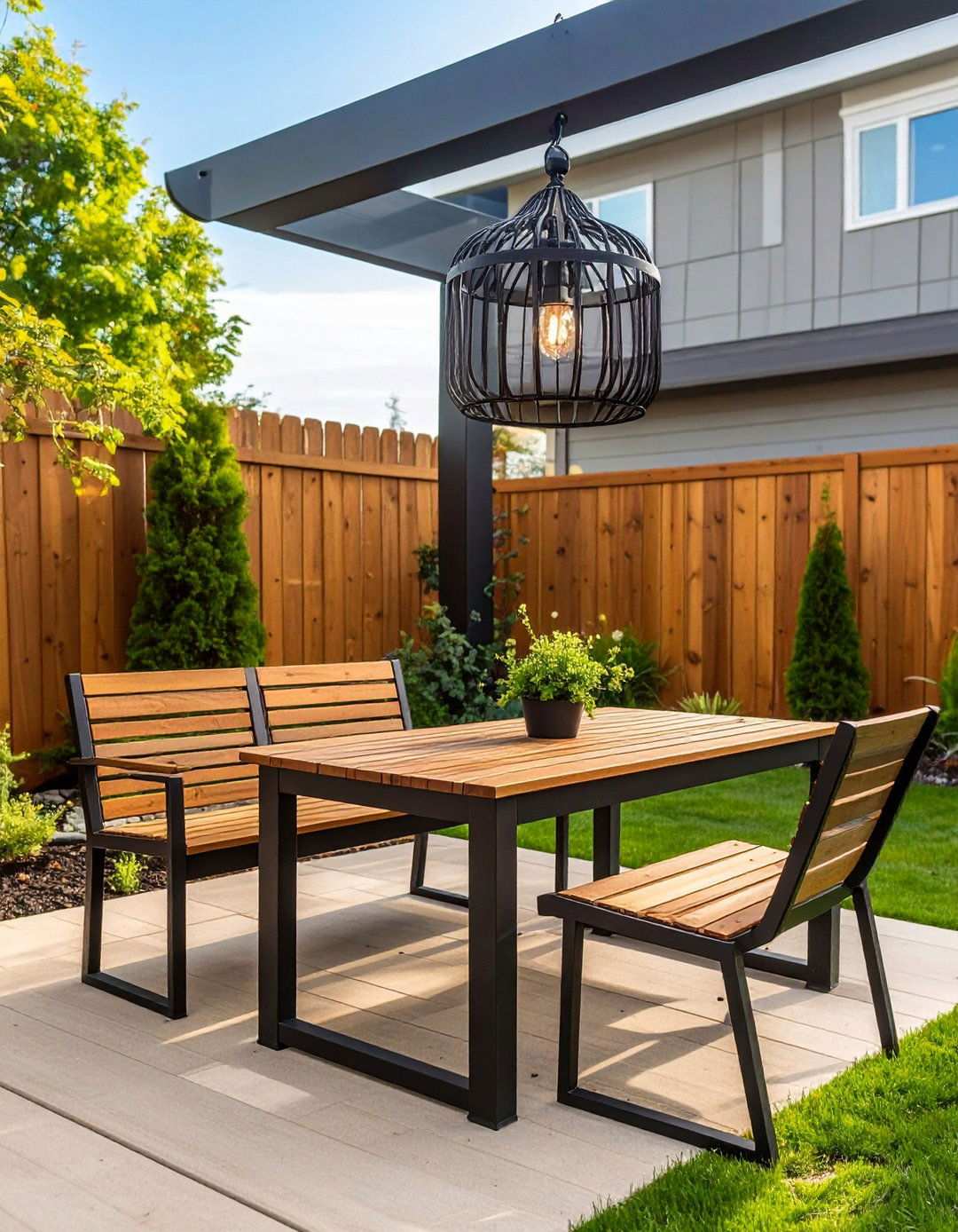 Mixing Black Steel and Warm Wood Elements - 20 Black Porch Ideas