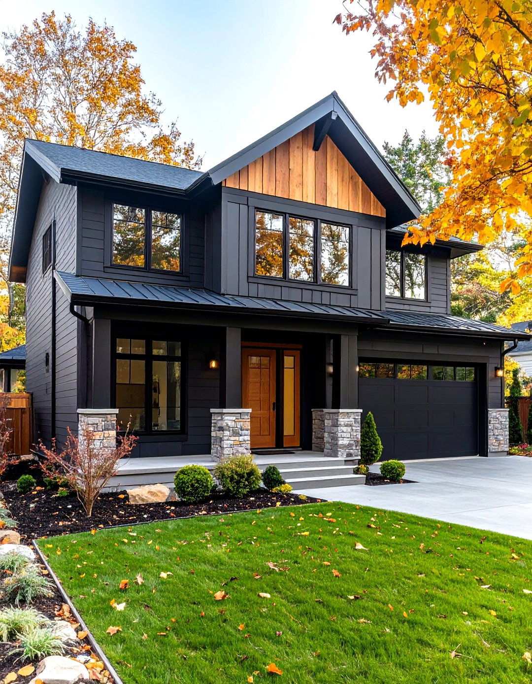 Mixing Vertical and Lap Siding Textures - 20 Black Modern Farmhouse Exterior Design Ideas