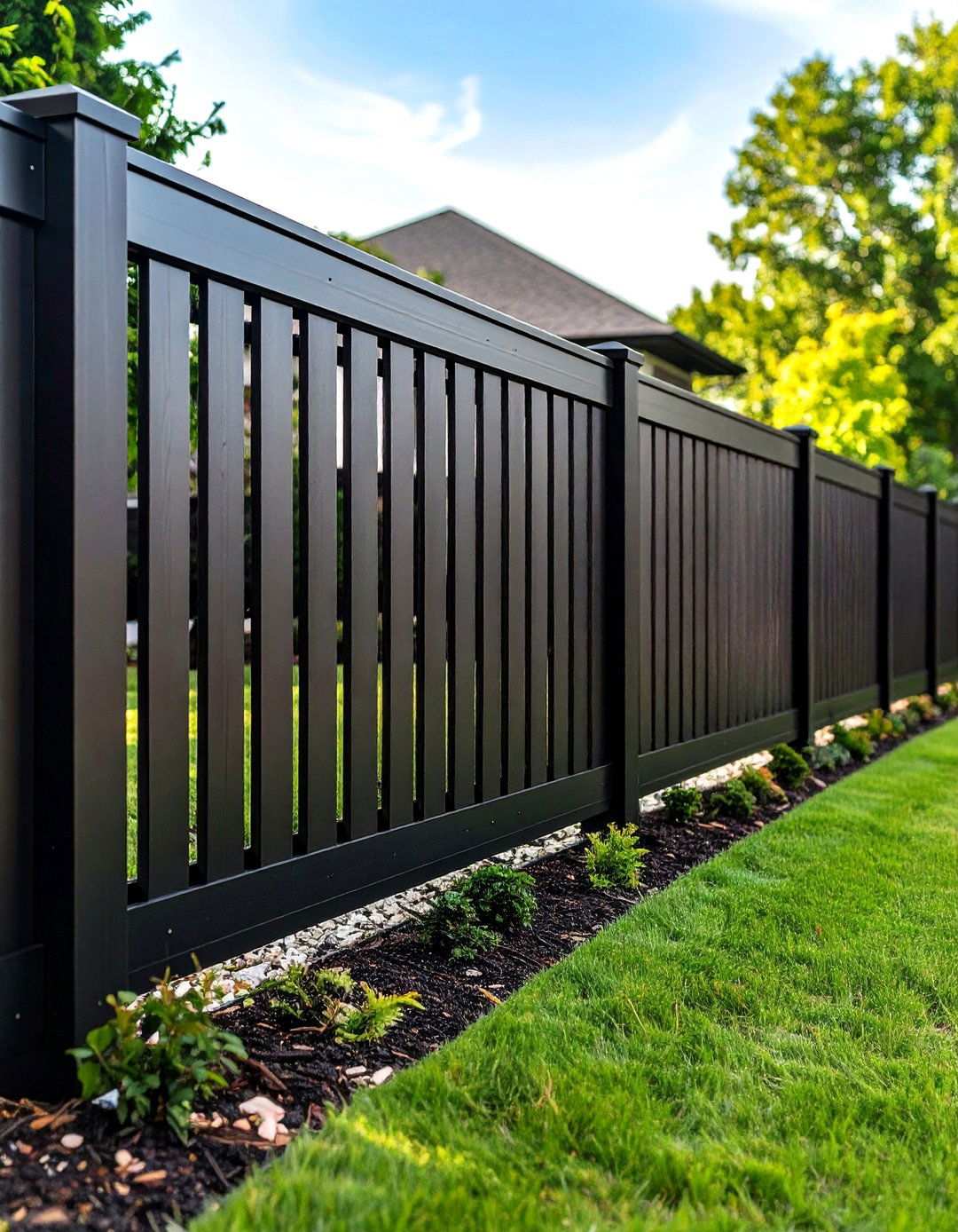 Modern Black Vinyl Privacy Fence with Clean Edges - 20 Black Fence Ideas