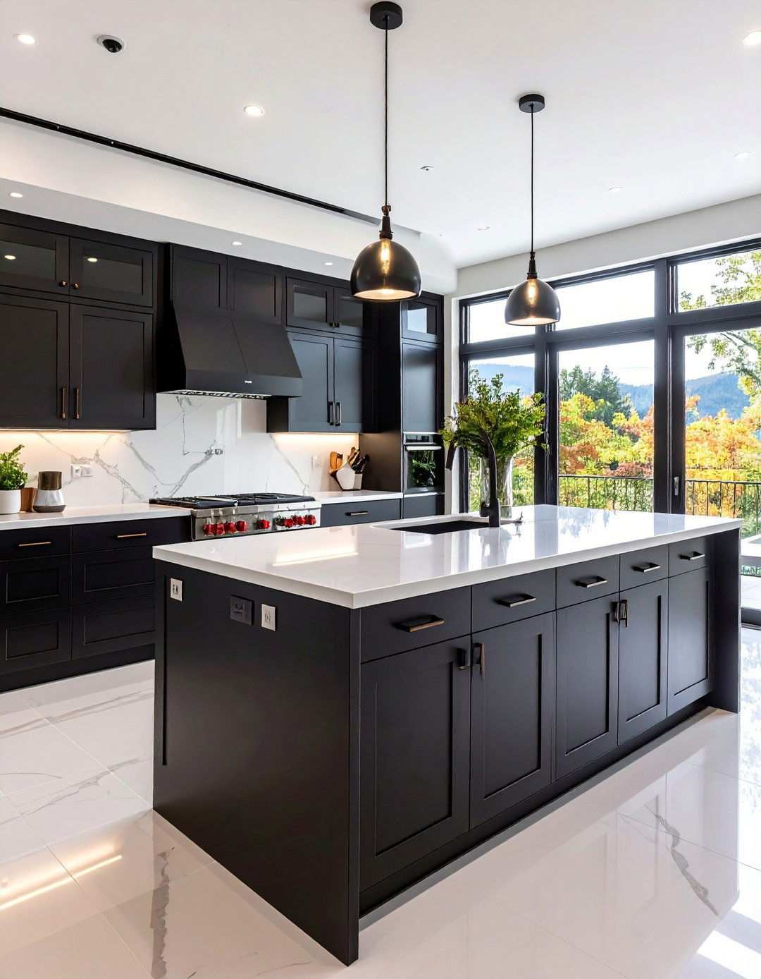 Modern Minimalism With Sleek Black Kitchen Cabinets - 20 Black Kitchen Cabinets With White Countertops