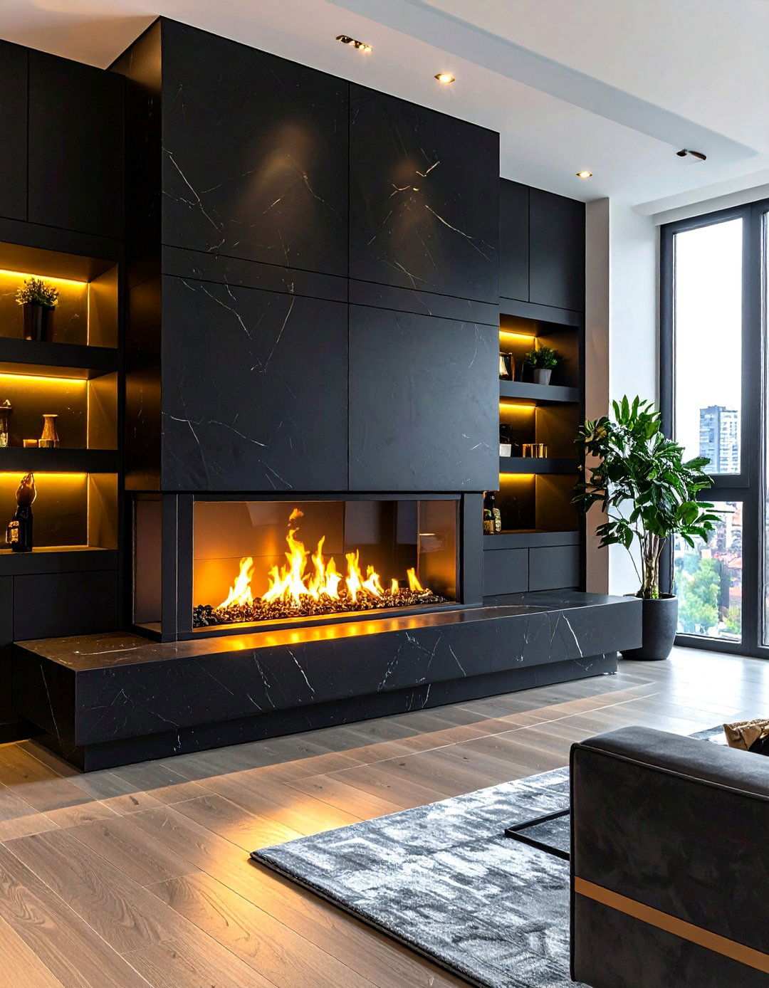 Modern Minimalist Black Stone - 20 Stone Fireplace Ideas