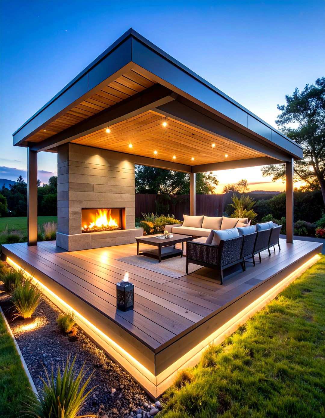 Modern Minimalist Pavilion with Linear Fireplace - 20 Backyard Pavilion With Fireplace