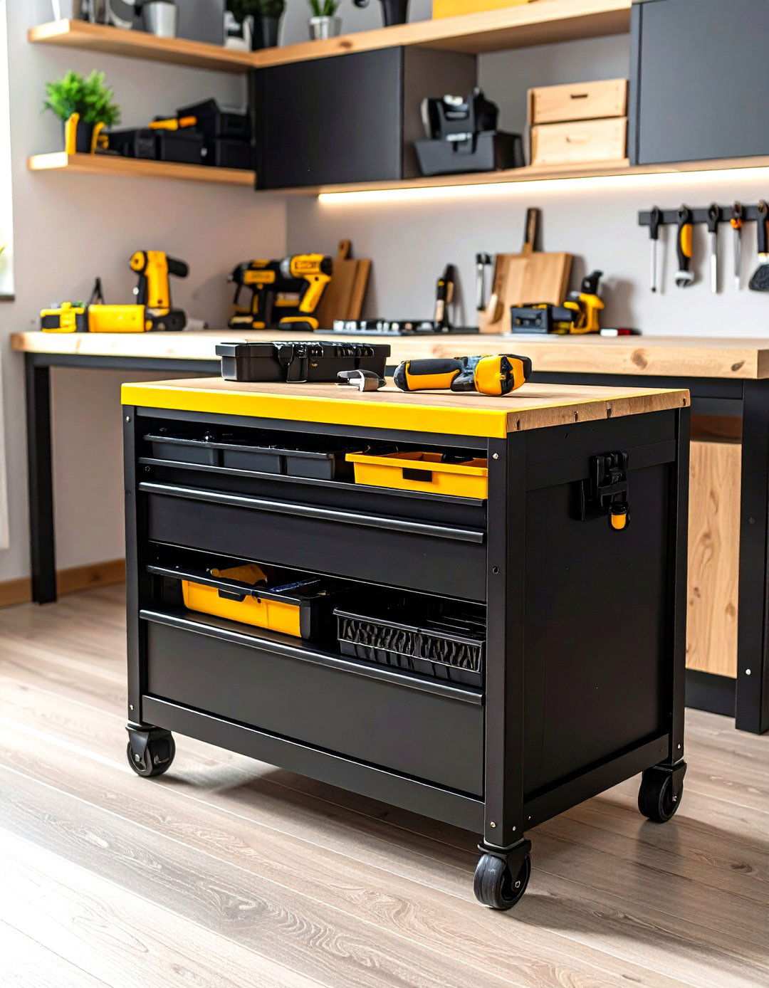 Modular Black Rolling Tool Chests - 20 Black Garage Ideas